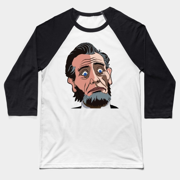 Surprised Abe Lincoln Baseball T-Shirt by FancyTeeDesigns
